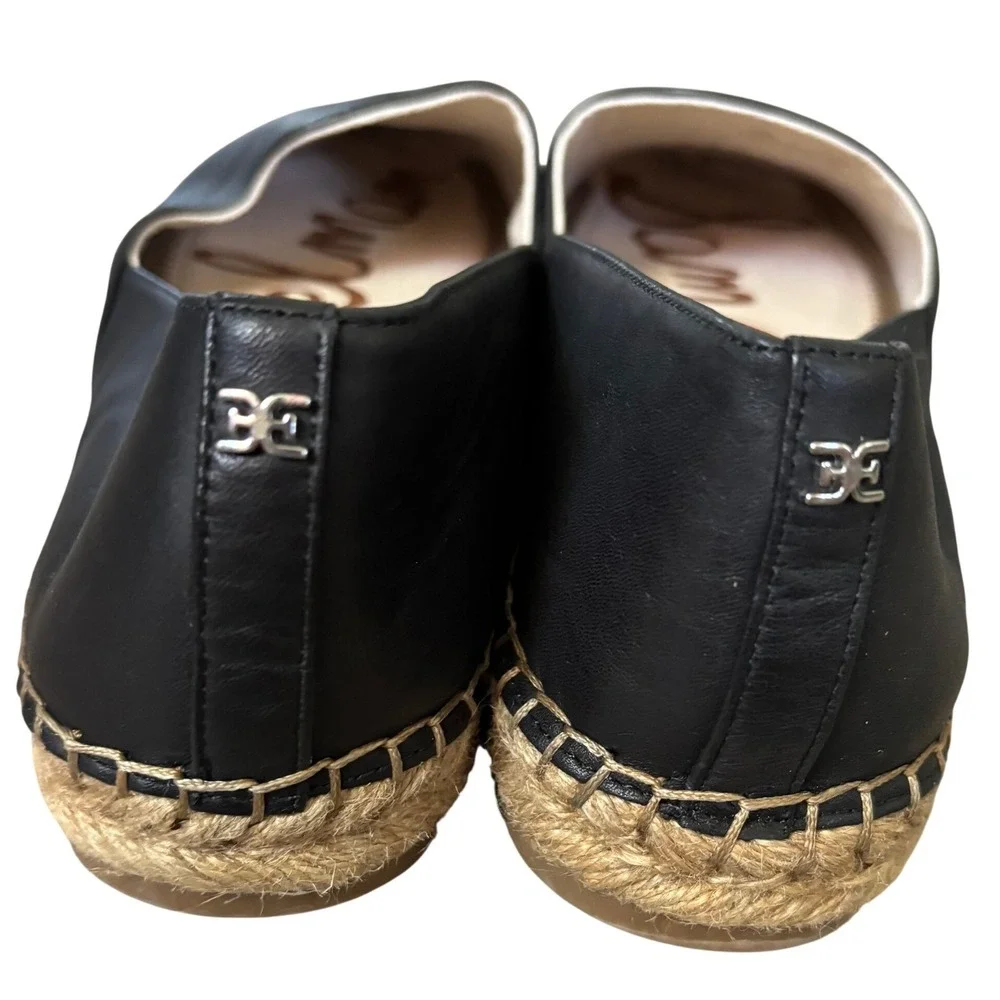 Sam Edelman Kesia Slip On Espadrille Flats Sz 10 Black Leather Jute